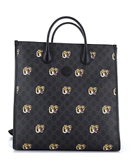 Pre-Owned Gucci Tall Interlocking G Patch Web Strap Convertible Tote Printed Gg Coated Canvas