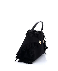 Pre-Owned Salvatore Ferragamo Large Hug Shoulder Bag Fringed Canvas and Leather