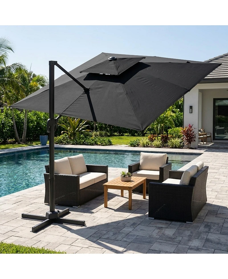 Sugift 10 ft Cantilever Patio Umbrella with 360 Rotation Air Vent and Eight Ribs