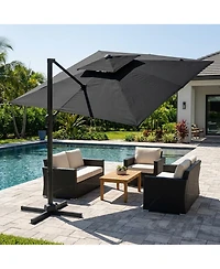 Sugift 10 ft Cantilever Patio Umbrella with 360 Rotation Air Vent and Eight Ribs