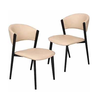 LeisureMod Aspen Modern Dining Chairs Set of 2 Leather Kitchen Side Chair - Open Back and Curved Design, Iron Legs, Accent Seating for Dining Room