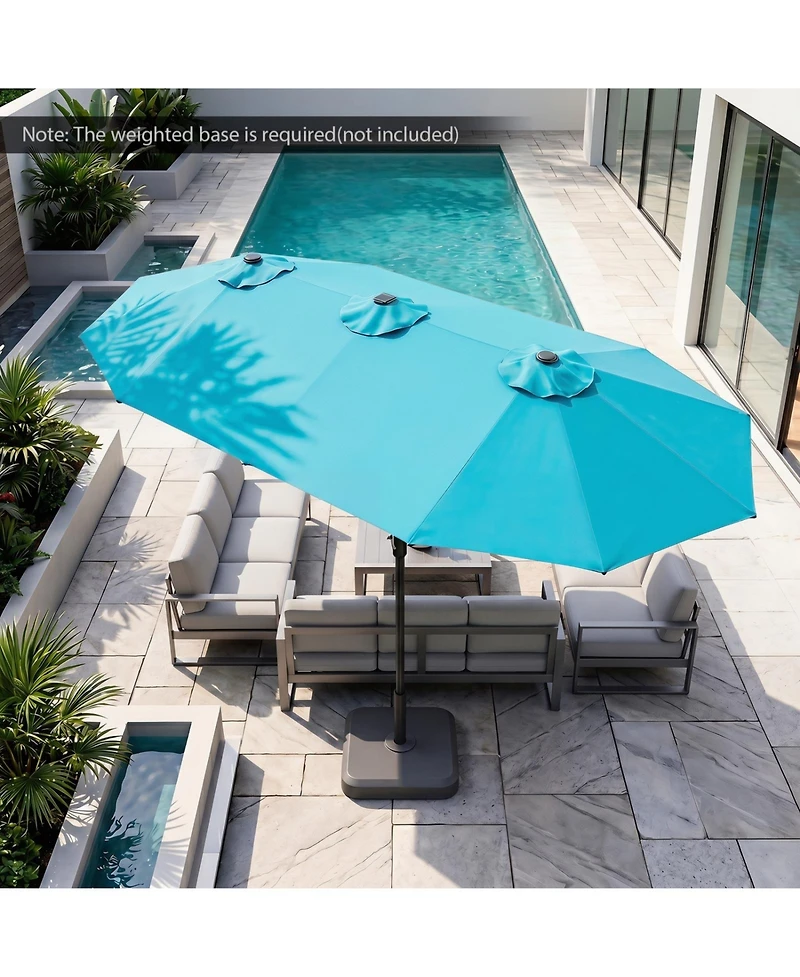 Sugift 13 ft Double-Sided Rectangular Patio Market Umbrella with 36 Solar Led Lights