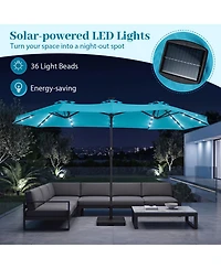 Sugift 13 ft Double-Sided Rectangular Patio Market Umbrella with 36 Solar Led Lights