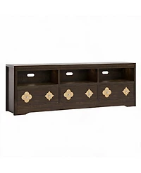 homfan Farmhouse 70" TV Stand for Tvs Up to 85" – Mid Century Entertainment Center with Carved Drawer and Open Shelves, Console Living Room