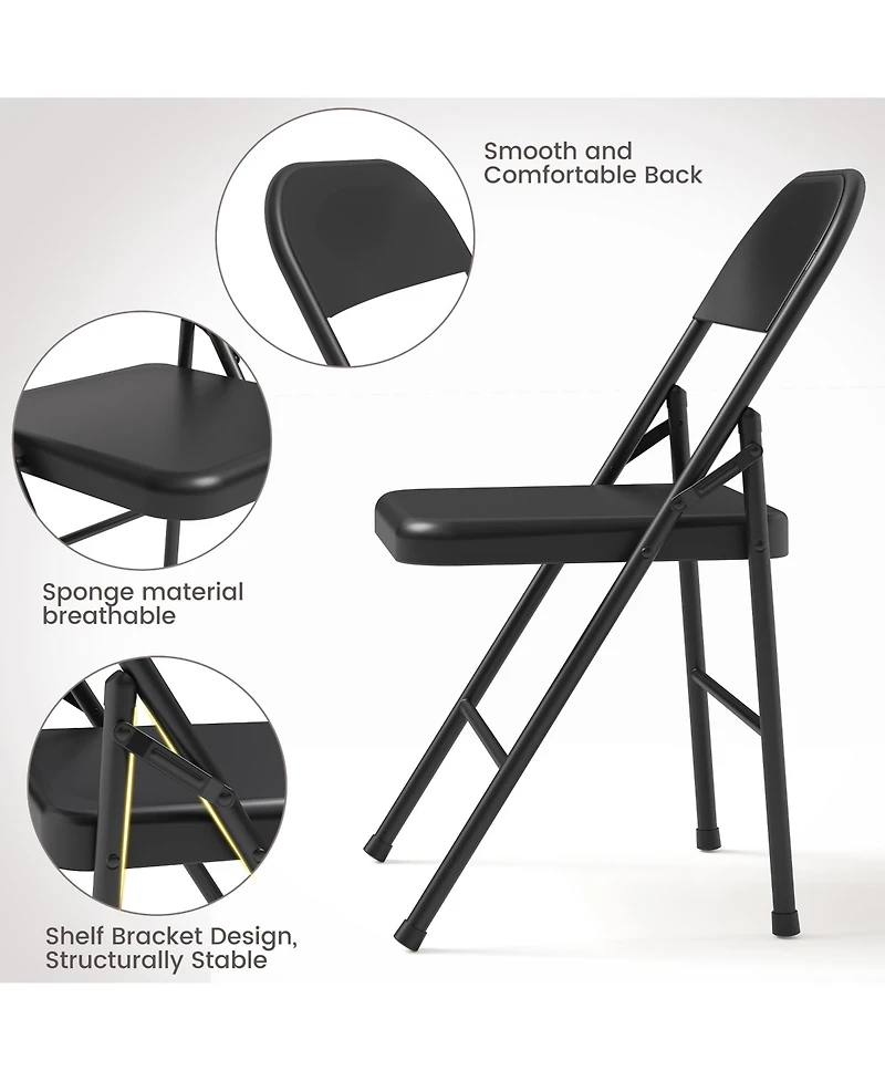 homfan Set of 4 Folding Chairs with Padded Cushion – Steel Frame, Foldable and Stackable for Indoor Outdoor Home Office Wedding Events