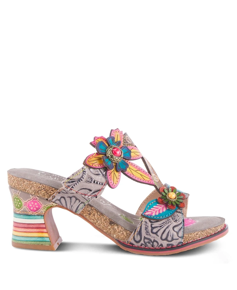 L'Artiste Women's Rossie Slide Sandal with Hand-Painted Leather