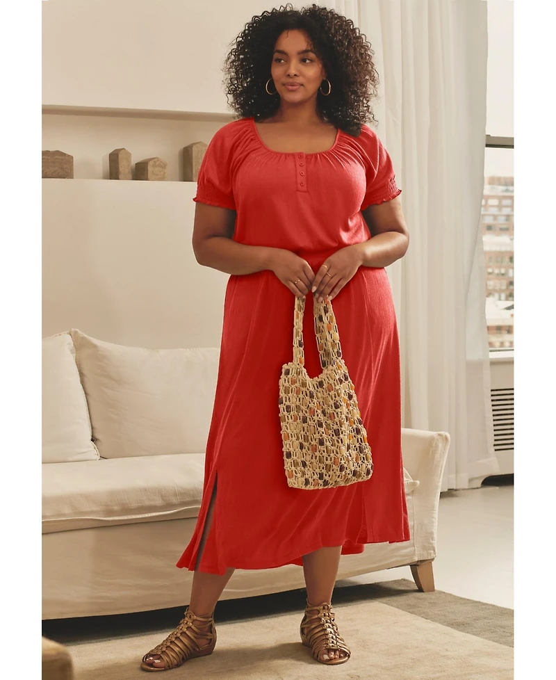 Avenue Women's Plus Knit Gauze Smocked Skirt