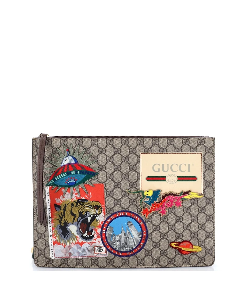 Pre-Owned Gucci Courrier Messenger Bag Gg Coated Canvas with Applique