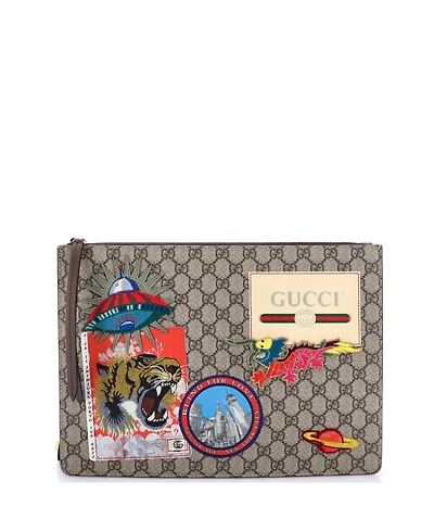 Pre-Owned Gucci Courrier Messenger Bag Gg Coated Canvas with Applique