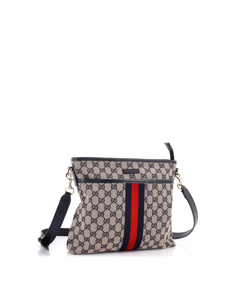 Pre-Owned Gucci Small Front Pocket Web Messenger Gg Canvas