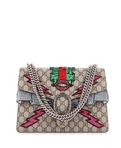 Pre-Owned Gucci Medium Dionysus Bag Embellished Gg Coated Canvas
