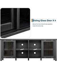gaomon Sliding Glass Tv Stand for TVs, Mid-Century Entertainment Center with Storage Cabinet