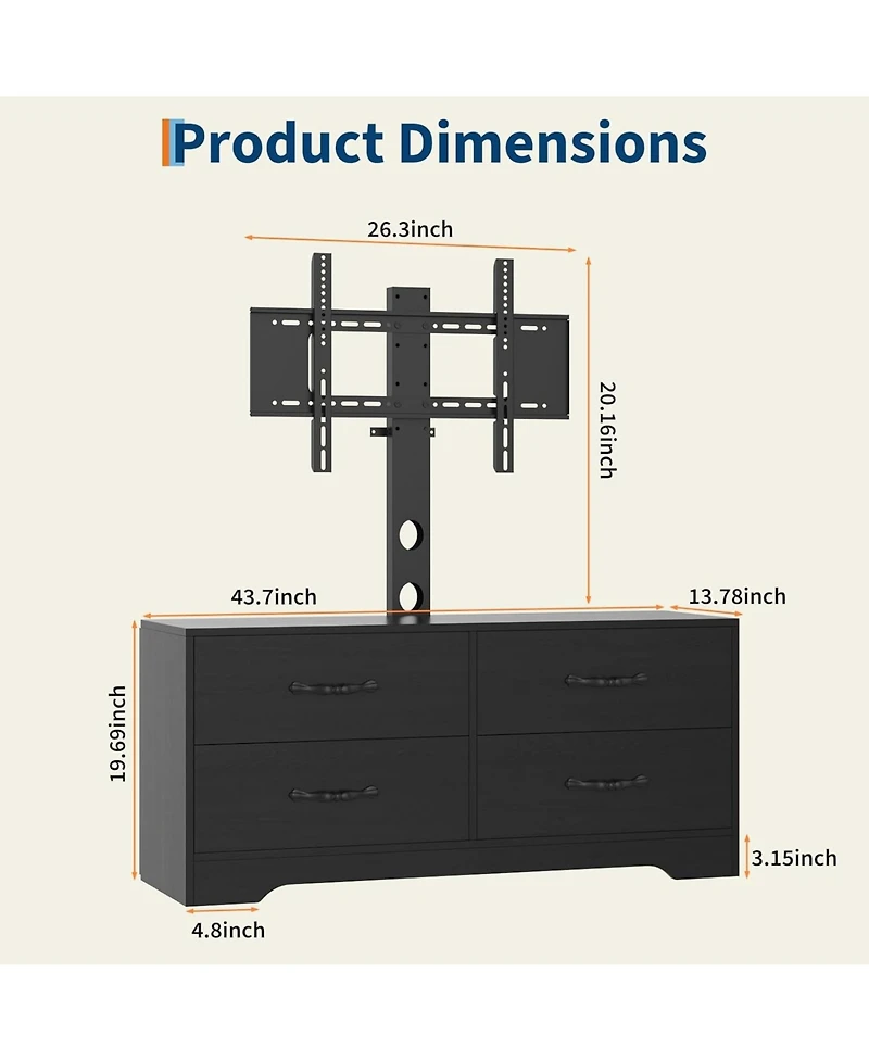 gaomon Tv Stand with Mount - Modern Entertainment Center, 6-Drawer Rattan Dresser for 32-85 Inch TVs