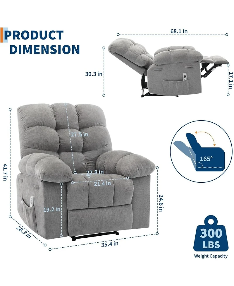 gaomon Recliner Chair, Wide Rocker Rocking Chair with Massage and Heat