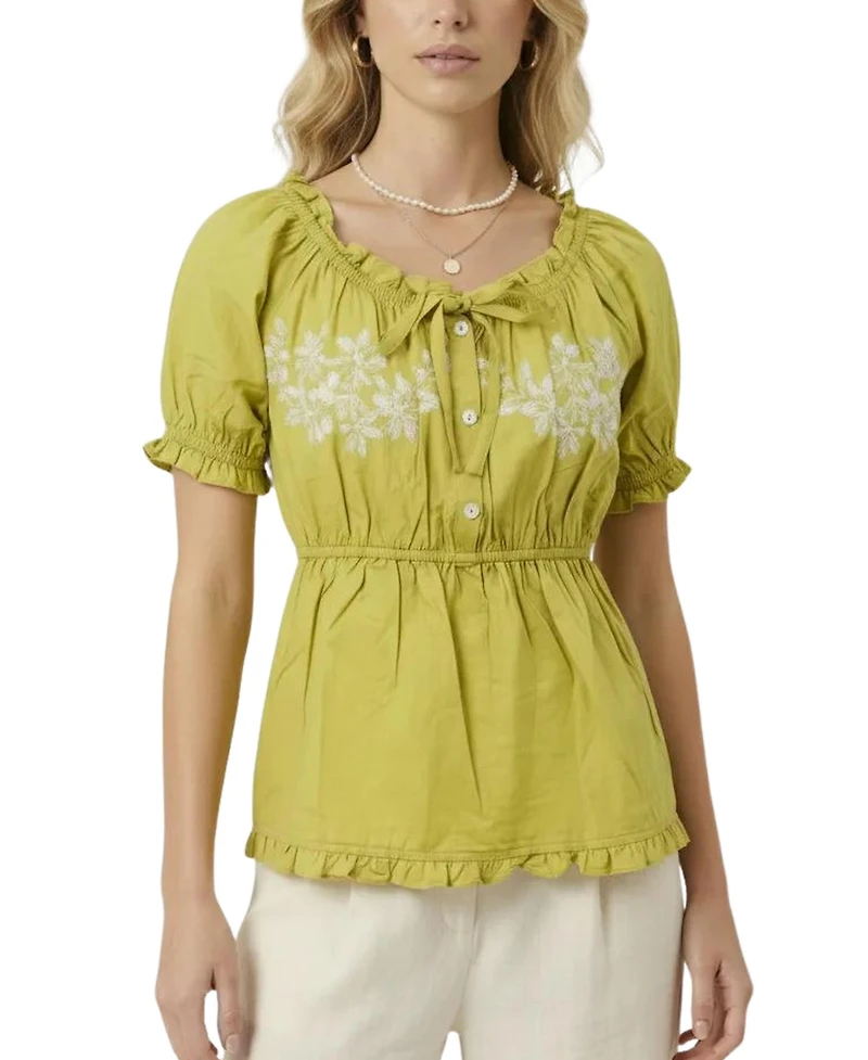 Modenaire Women's Embroidered Peplum Ruffle-Trim Blouse