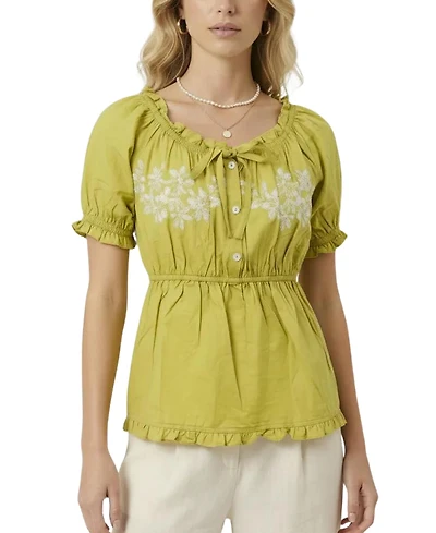 Modenaire Women's Embroidered Peplum Ruffle-Trim Blouse