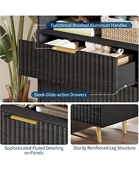 gaomon 6 Drawers Dresser for Bedroom, 47.2" Wide Dressers with Led Lights and Charging Station, Curved Profile Design, Fluted Wood Handle