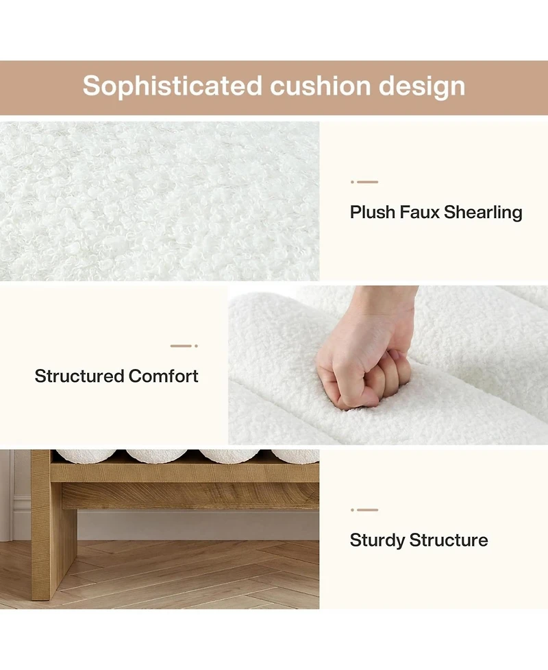 Tribesigns 59'' Wooden Entryway Bench With Boucle Cushion, Upholstered Fabric End Of Bed Bench(Removable Cushion)