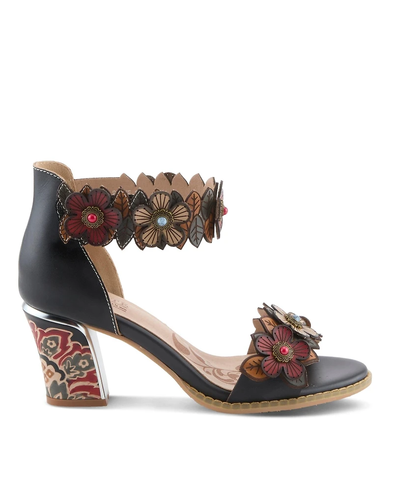L'Artiste Women s Doublelove Floral Block Heel with Dressy Cushioned Comfort