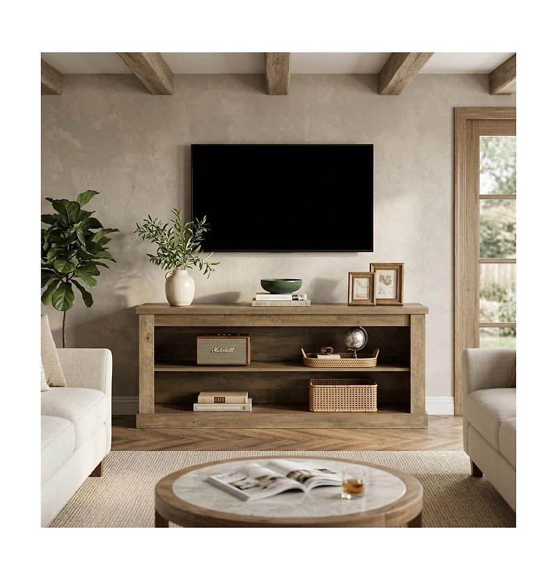 Tribesigns 63" Tv Stand for TVs up to 70", Rustic Television Stand with 2 Open Shelves, Wooden Entertainment Center