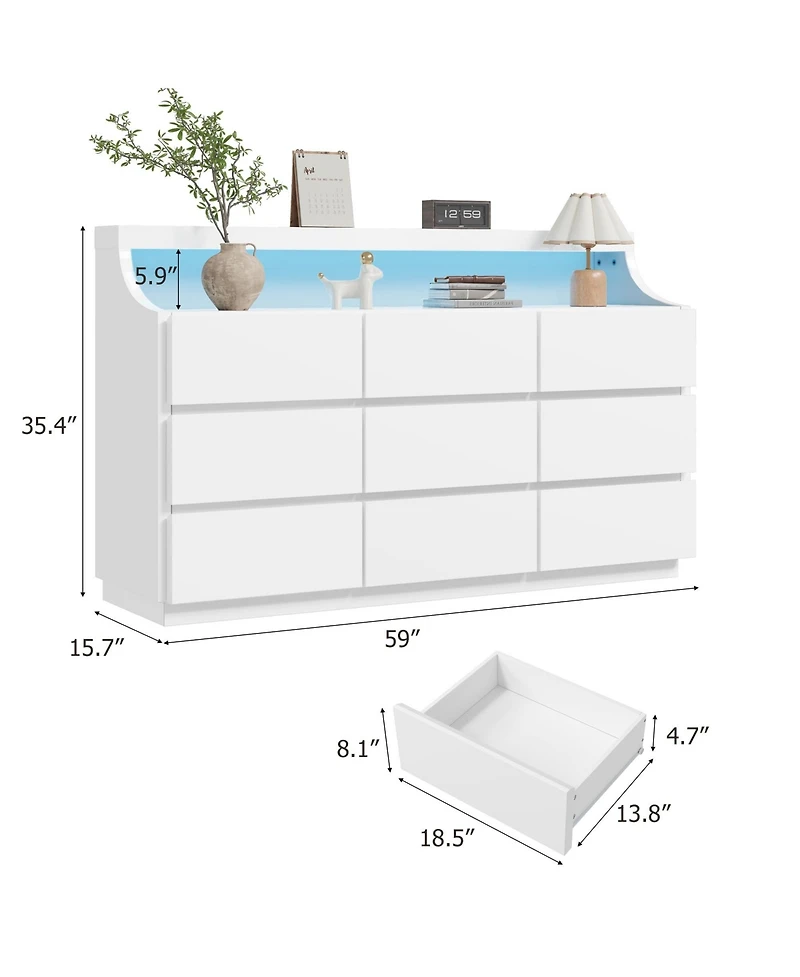gaomon 9 Drawer Dresser for Bedroom, Handle-Free Storage Cabinet, Anti-Tipping, for Living Room and Entryway