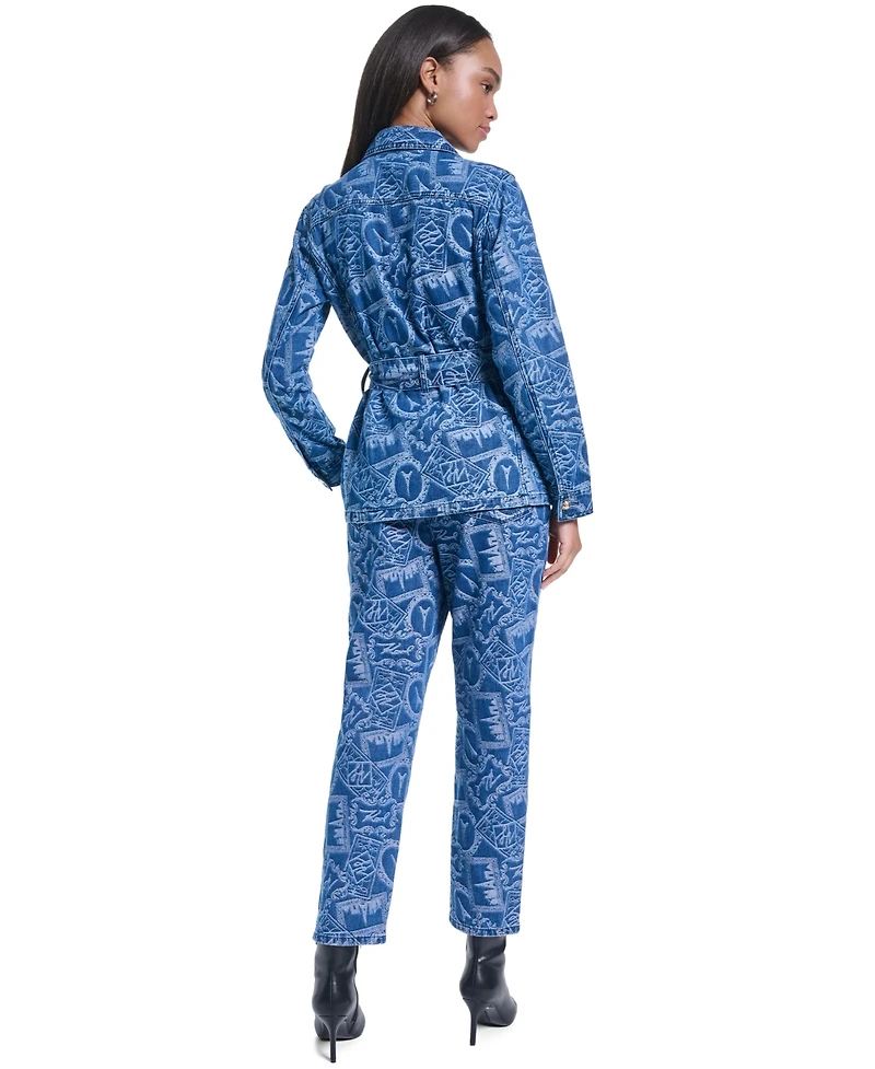 Karl Lagerfeld Paris Women's All-Over Print Denim Trench Jacket