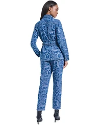 Karl Lagerfeld Paris Women's All-Over Print Denim Trench Jacket