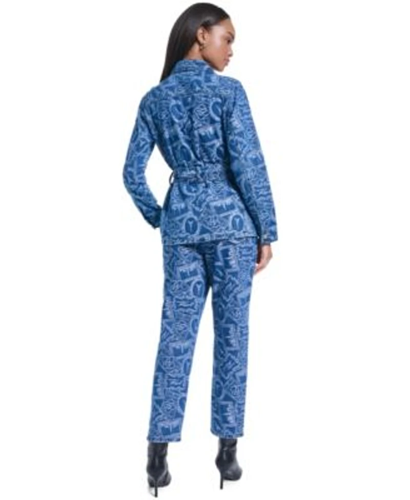 Karl Lagerfeld Paris Womens All Over Print Denim Trench Jacket Printed Denim Pants