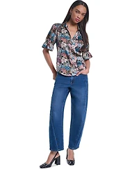 Karl Lagerfeld Paris Women's Floral Brocade Print 3/4-Sleeve Button-Up Blouse