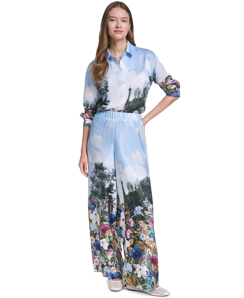 Karl Lagerfeld Paris Women's Scene Printed Pull-On Pants