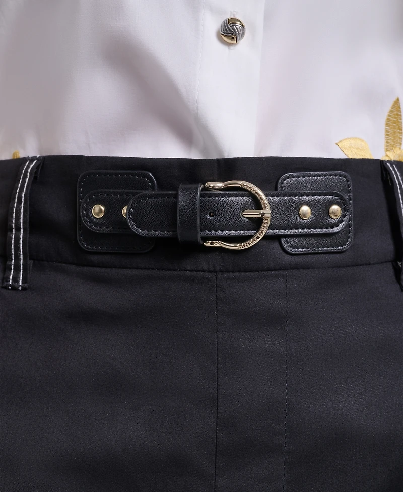 Karl Lagerfeld Paris Women's Fixed Belt Mid-Rise Straight Ankle Pants