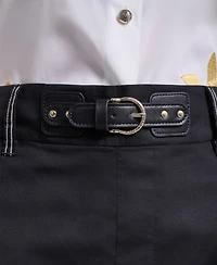 Karl Lagerfeld Paris Women's Fixed Belt Mid-Rise Straight Ankle Pants