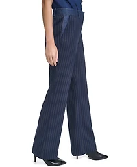 Karl Lagerfeld Paris Women's Striped Straight-Leg Denim Waistband Pants