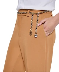 Karl Lagerfeld Paris Women's Mid-Rise Chain Belt Pants