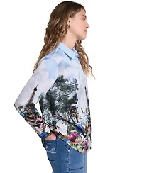Karl Lagerfeld Paris Women's Printed Collared Neck Blouse