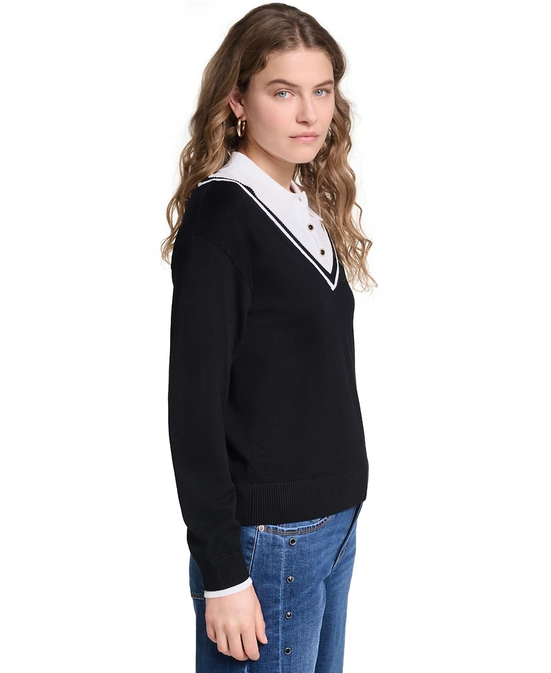 Karl Lagerfeld Paris Women's Twofer Collared Sweater