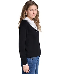 Karl Lagerfeld Paris Women's Twofer Collared Sweater