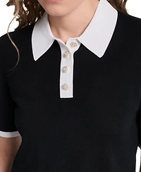 Karl Lagerfeld Paris Women's Short-Sleeve Contrast Collar Sweater