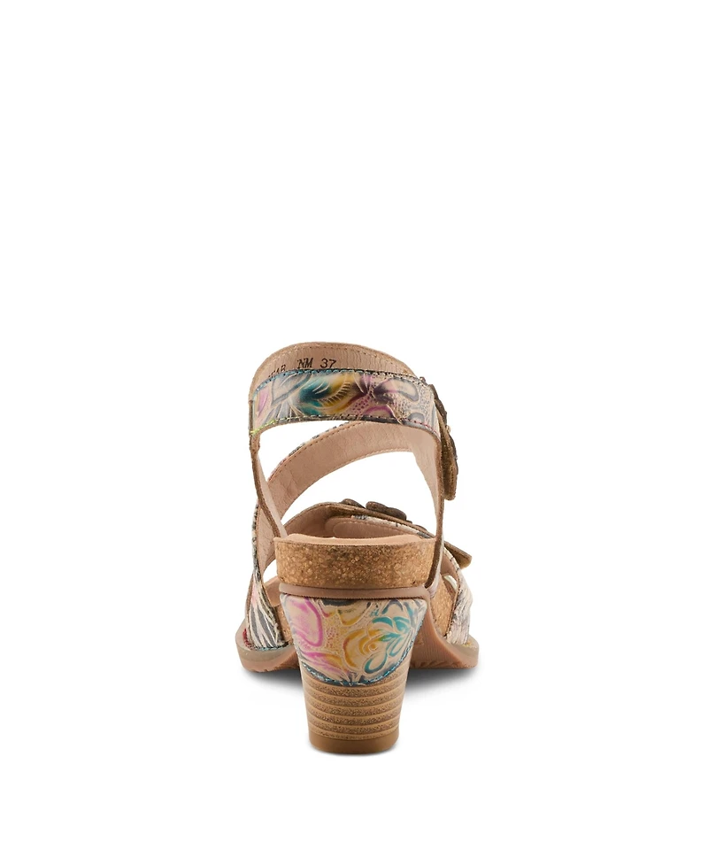 L'Artiste Women's Shesfab Embossed Leather Sandal with Soft Cork Comfort
