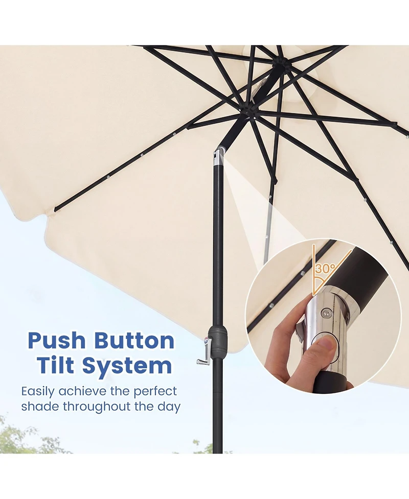 Sugift 10 feet Scalloped Solar Patio Umbrella with 24 Led Lights and Push Tilt