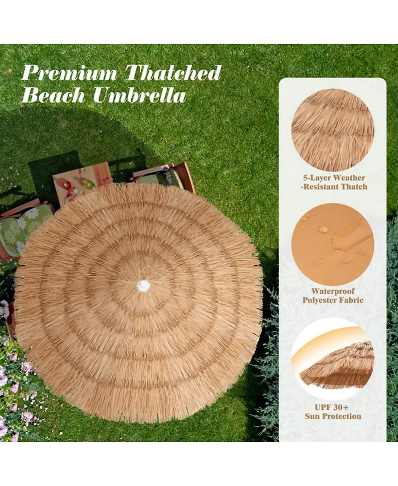 Yiortwo 6 Feet Thatched Patio Umbrella with Tilt Design and Carrying Bag