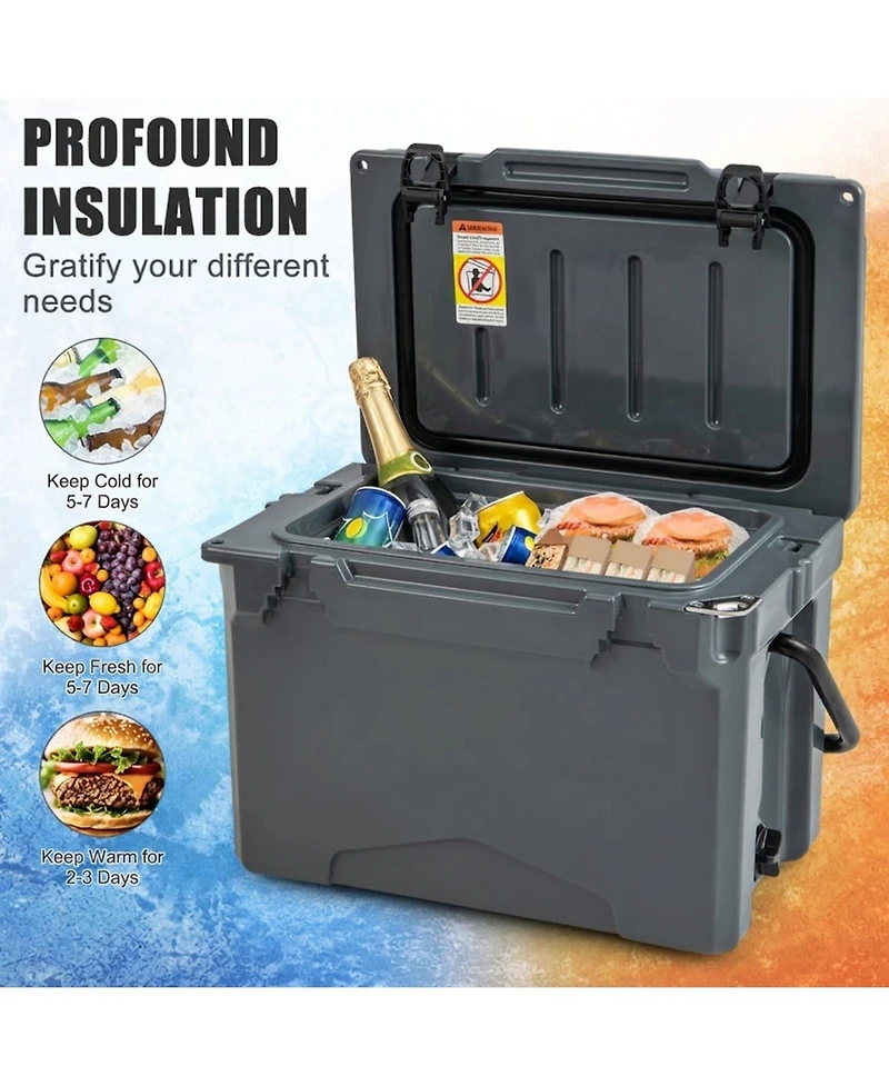 Sugift 25 Qt Hard Rotomolded Cooler with Aluminum Handle and Integrated Cup Holders