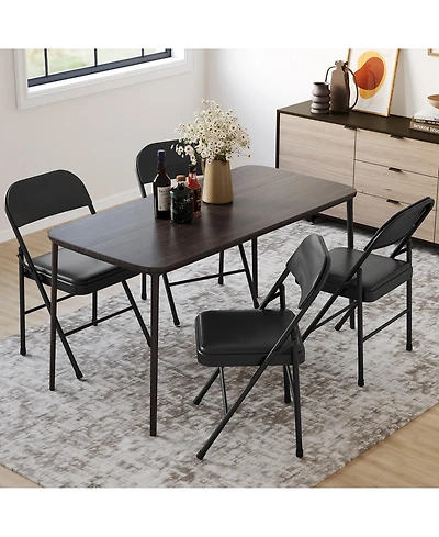 homfan Set of 4 Folding Chairs with Padded Seat - Heavy Duty Steel Frame Foldable Chairs, Pu Cushioned Stackable for Indoor Outdoor