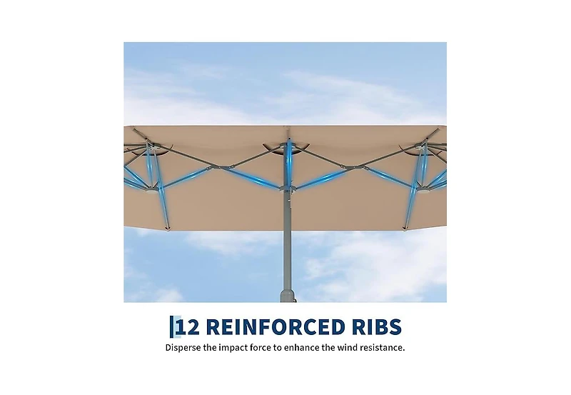 homfan 9'x15' Outdoor Umbrella with Base, Extra Wide Patio Umbrella, 12 Ribs and Uv Protection for Garden Pool