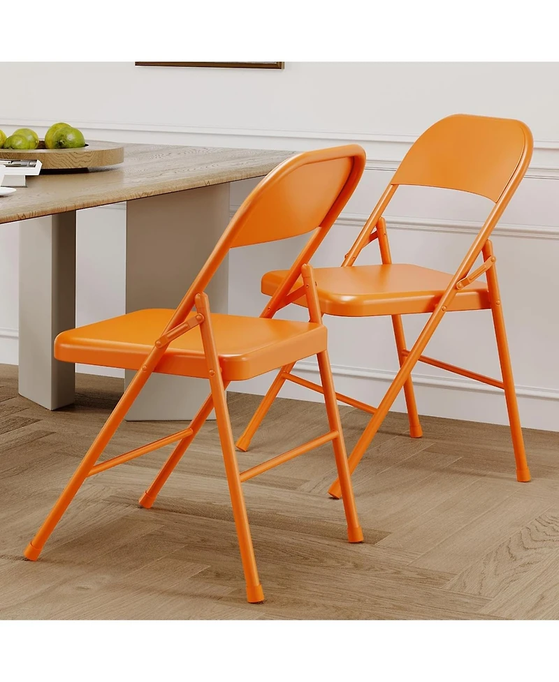 homfan Set of 2 Metal Folding Chairs, 350 lb Capacity, Portable Foldable for Indoor and Outdoor Use