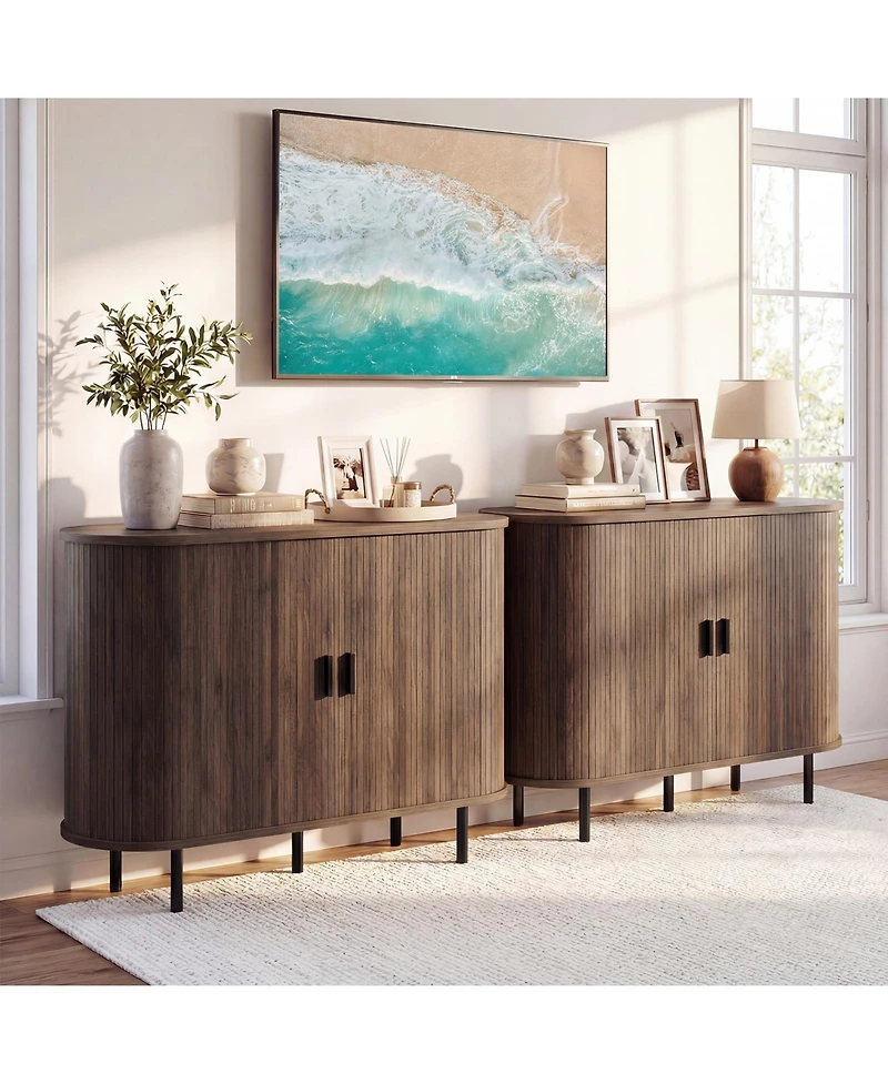 Costway 47" Fluted Sideboard Buffet Cabinet Coffee Bar Console Table with Metal Legs