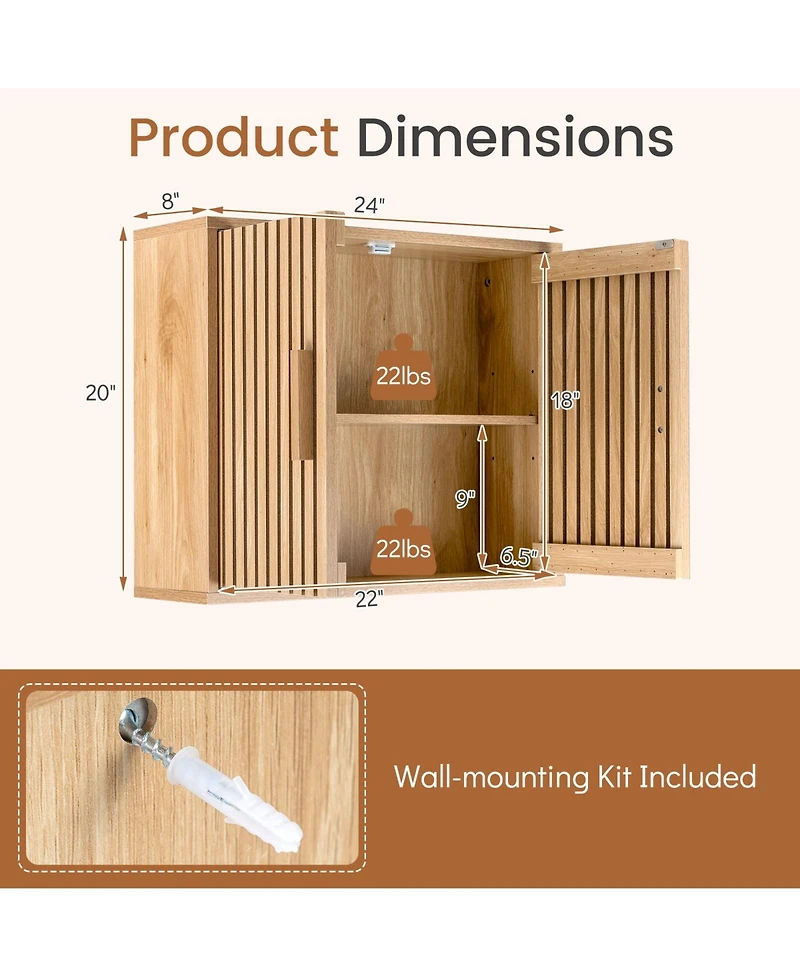 Costway Bathroom Wall Cabinet, Wall Mounted Medicine Cabinet , Adjustable Shelves