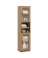 Costway Bathroom Cabinet, Slim Floor Storage Cabinet with 2 Fluted Doors,4 Rubber Feet