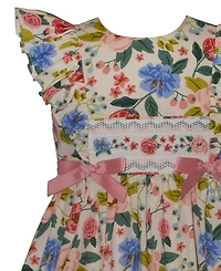 Bonnie Jean Girls' 2T-6X Floral Smocked Flutter-Sleeve Dress