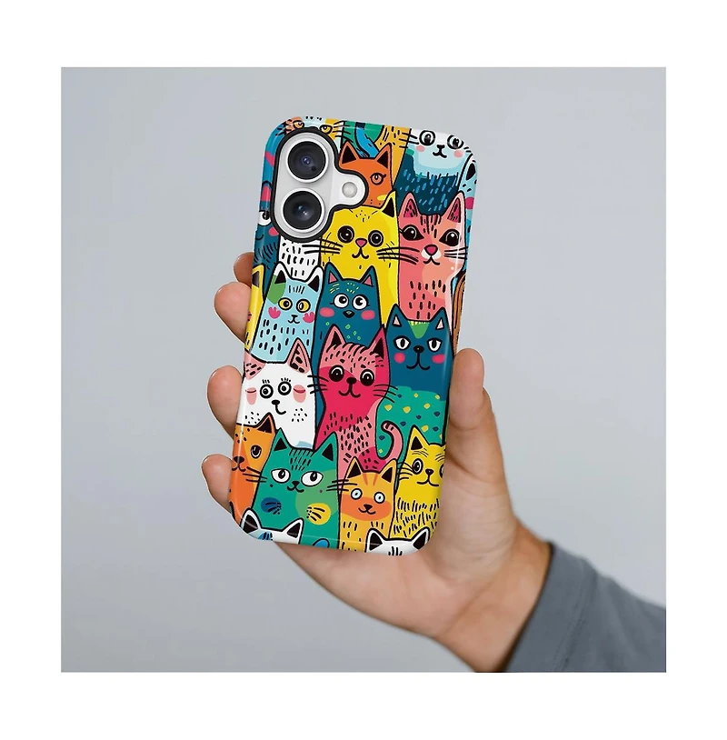 Gonez Case for iPhone 16, 2-in-1 Dual-Layer Shockproof Protection, Funny Cat Art Glossy